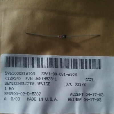 Microsemi Mil-Spec JAN 1N823-1 Zener Diode, NSN 5961-00-081-6103, NOS. FREE SHIP