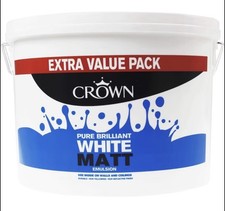 Crown Matt Emulsion Pure Brilliant White Wall  Ceiling Paint Size 7.5L 2.87 per litre