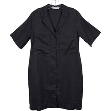 Everlane Linen Shirt Dress Size Small Black Button Front Utility Pockets EUC