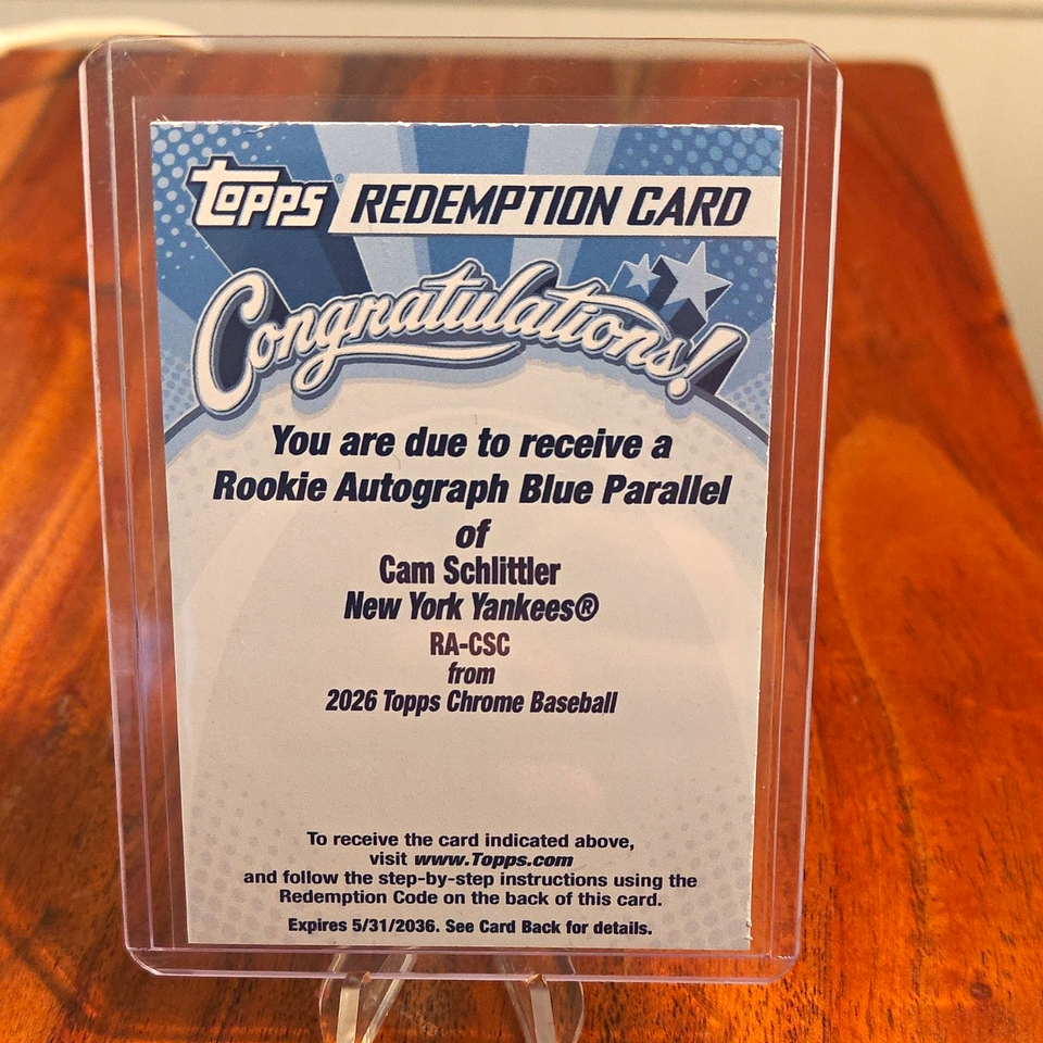 Topps Chrome 2026 Cam Schlittler Yankees RC Auto Blue Parallel ...