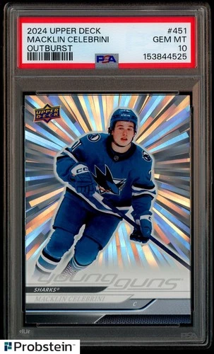 2024-25 Upper Deck Hockey Young Guns Outburst #451 Macklin Celebrini RC PSA 10