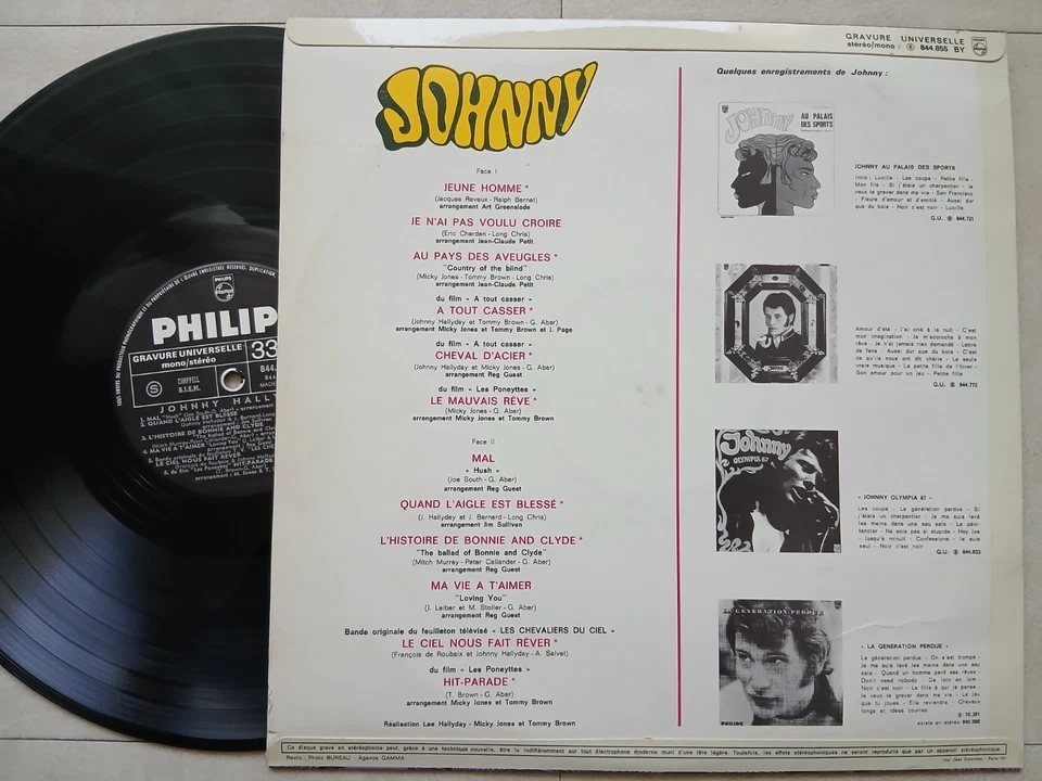 JOHNNY HALLYDAY ORIGINAL 33 TOUR 844855 JEUNE HOMME SUPERBE 1ER TIRAGE - Photo 2/3