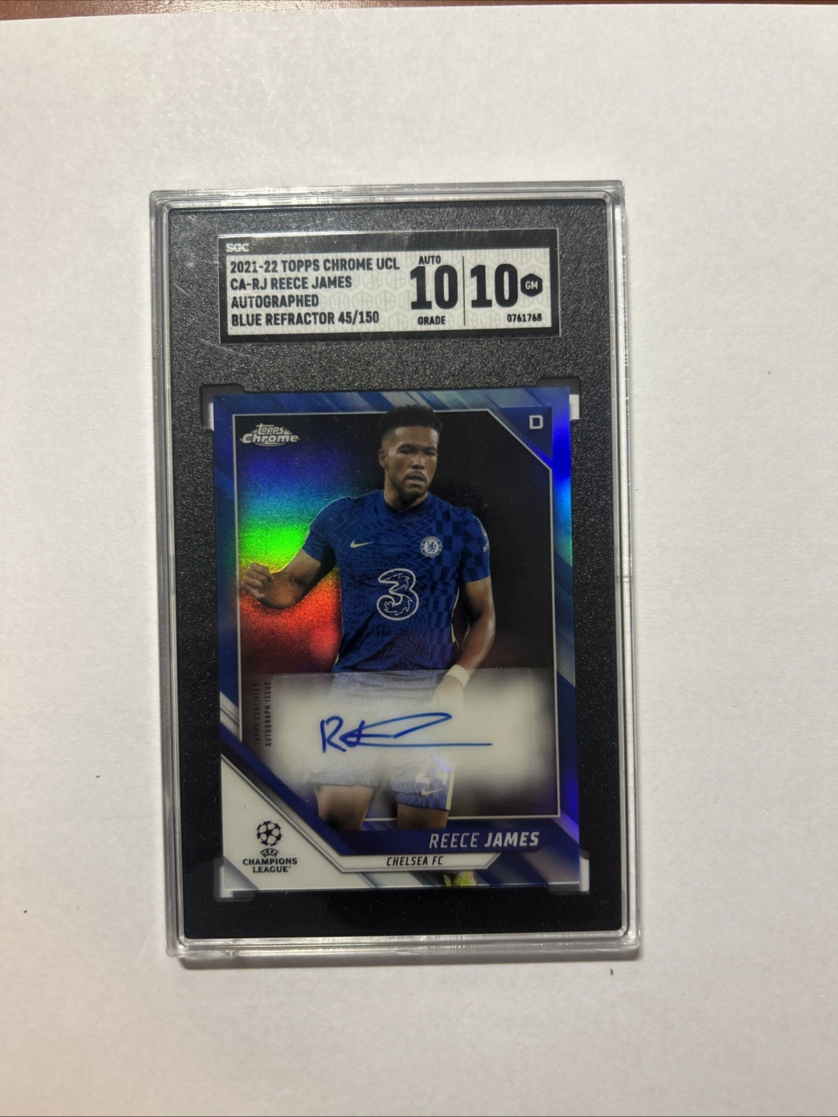 2021-22 Topps Chrome UCL Reece James Blue Refractor Autograph /150 SGC 10