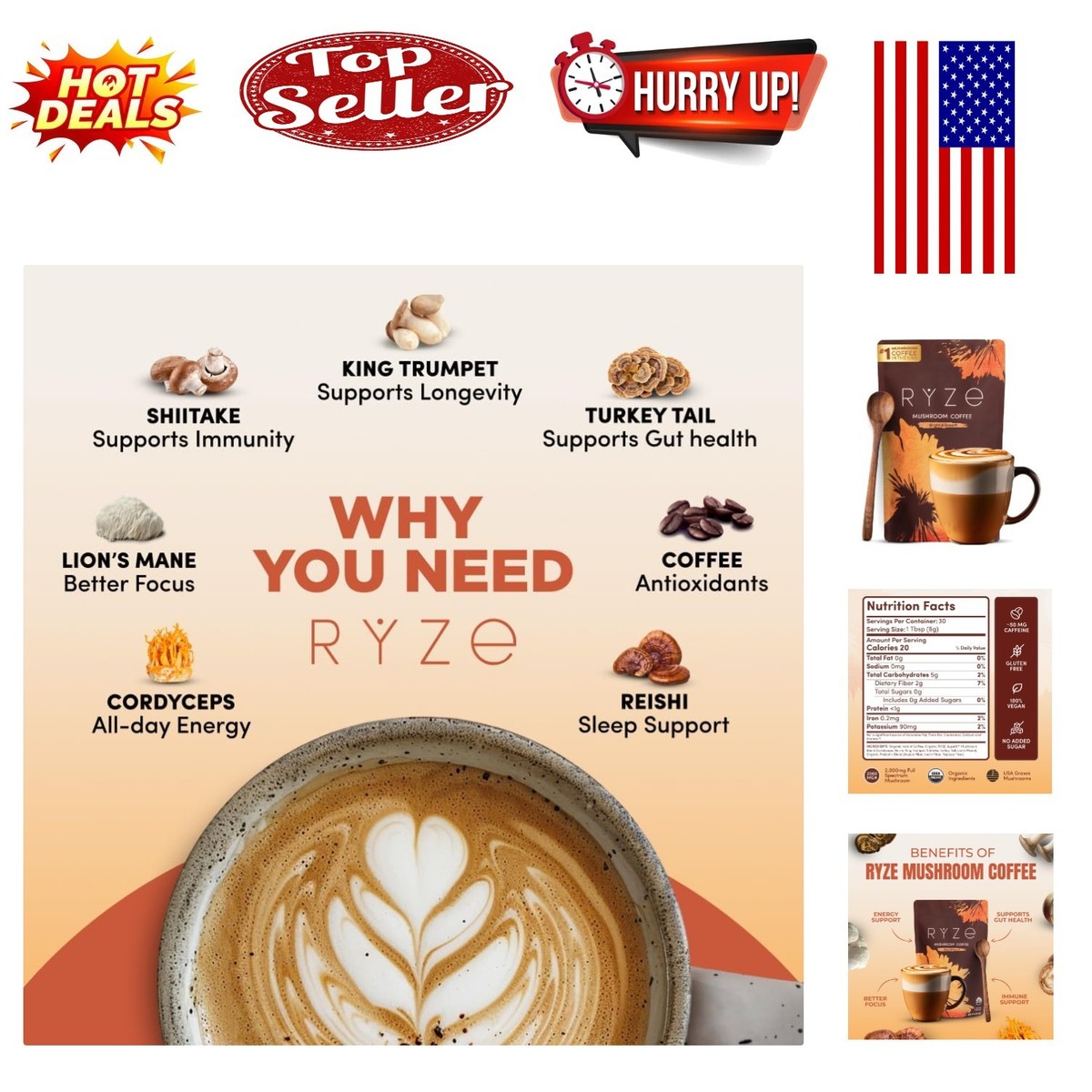 RYZE Organic Mushroom Coffee - Boost Energy & Immunity Naturally