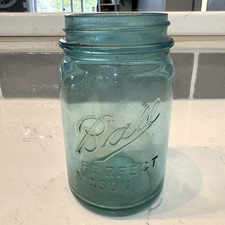 Vintage Ball Perfect Mason Aqua Blue Glass Pint Size Jar #10 Farmhouse Decor