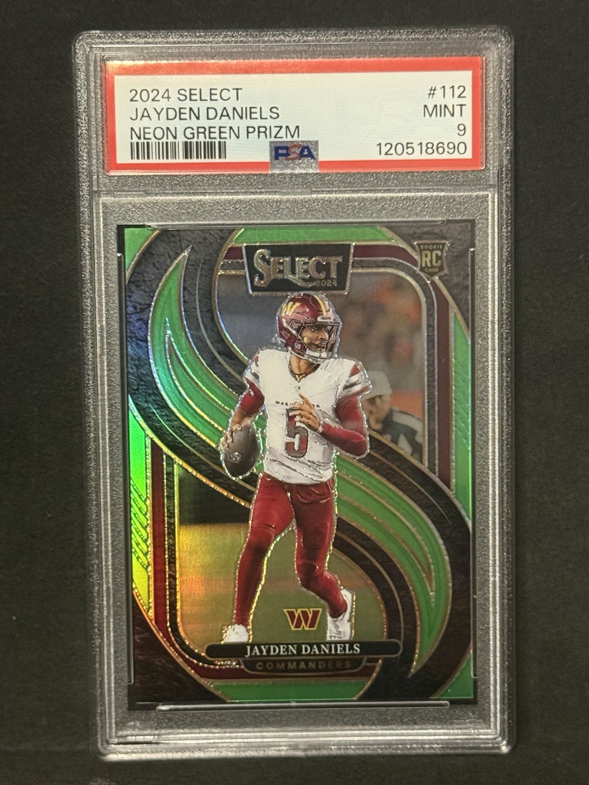 2024 Panini Select - Premier Level Jayden Daniels #112 Neon Green Prizm /49 (RC)