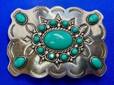 Southwestern Style Multiple Faux Green Stones Around Centerpiece Belt Buckle