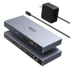 Selore Docking Station 3 Monitors, 15-in-1 USB-C Hub with 100W PD  65W Power