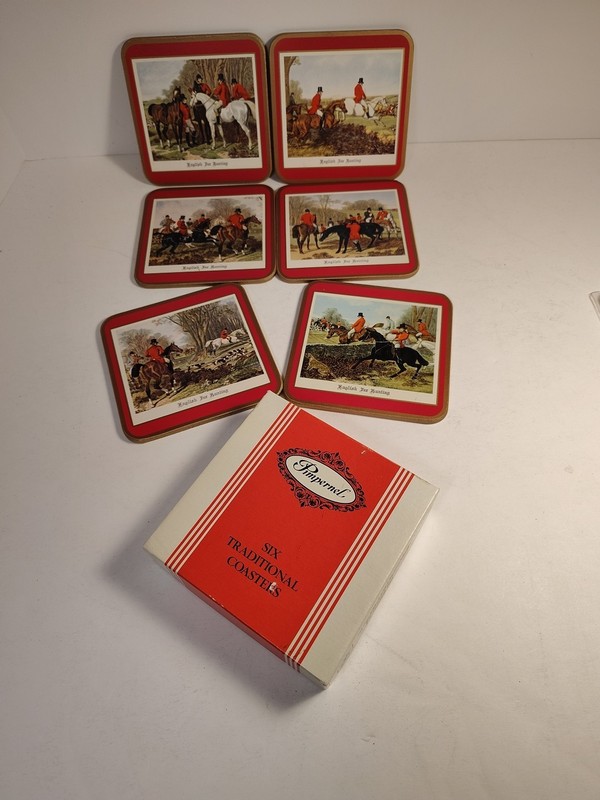VTG Pimpernel English Fox Hunting 6 Traditional Horse  Coasters Look Never Used