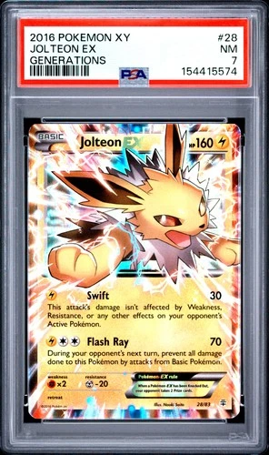 2016 POKEMON XY GENERATIONS #28 JOLTEON EX PSA 7