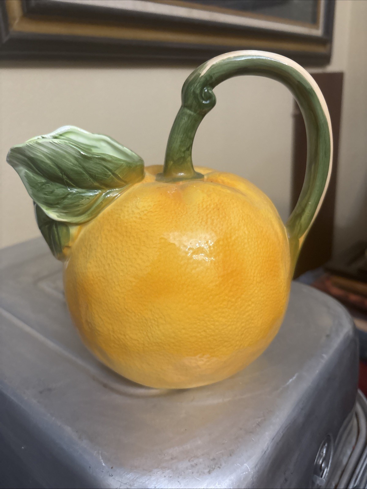 Vintage 1981 The Haldon Group Pottery Orange Shaped Pitcher 7.5" Tall