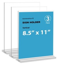 8.5x11 Acrylic Sign Holder 3 Pack Vertical Double-Sided Display Optional 8.5