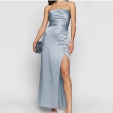 Reformation | Barrow Strapless Silk Maxi Dress in Mineral Blue | Sz 4