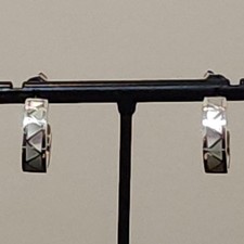 Silver Tone Triangle Pattern Hoop Earrings Women Small Half Hoops Post Stud