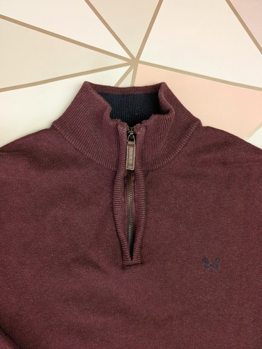 Crew Clothing Jumper Size L Burgundy 1/4 Zip Pullover Knit Cotton Cashmere Blend - Picture 2 of 7