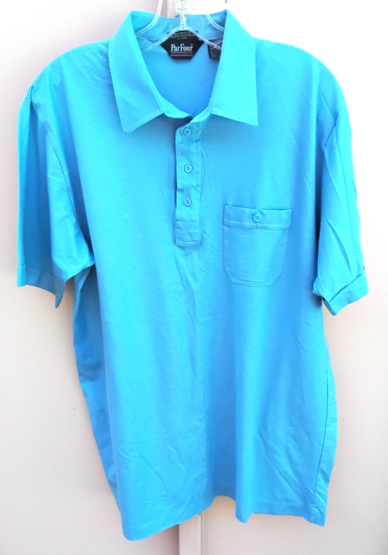 VTG. Par Four Blue Golf Shirt Button Pocket Short Cuff Sleeve X Tall LT (42-44)