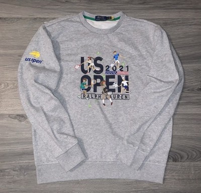 POLO RALPH LAUREN US Open Tennis Grey Pullover Fleece Sweatshirt Men s Medium