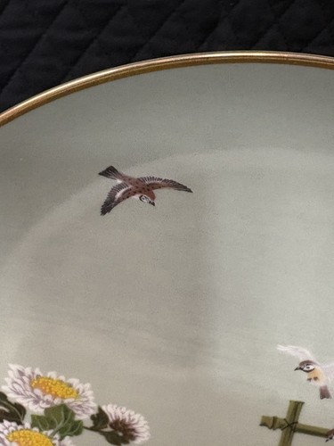 Piatto crisantemo passeri d'Oriente uccellini e fiori d'Oriente Franklin vintage come nuovo - Foto 4 di 12