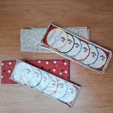 12 Vintage Rooster Wine Cocktail Glass Coasters Slippers Embroidered Irish Linen