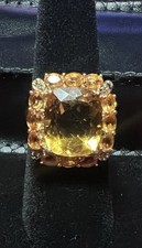 14k Yellow Gold 16mm Orange Citrine Ring Size 7.75 12 Smaller Citrine 8 Diamonds
