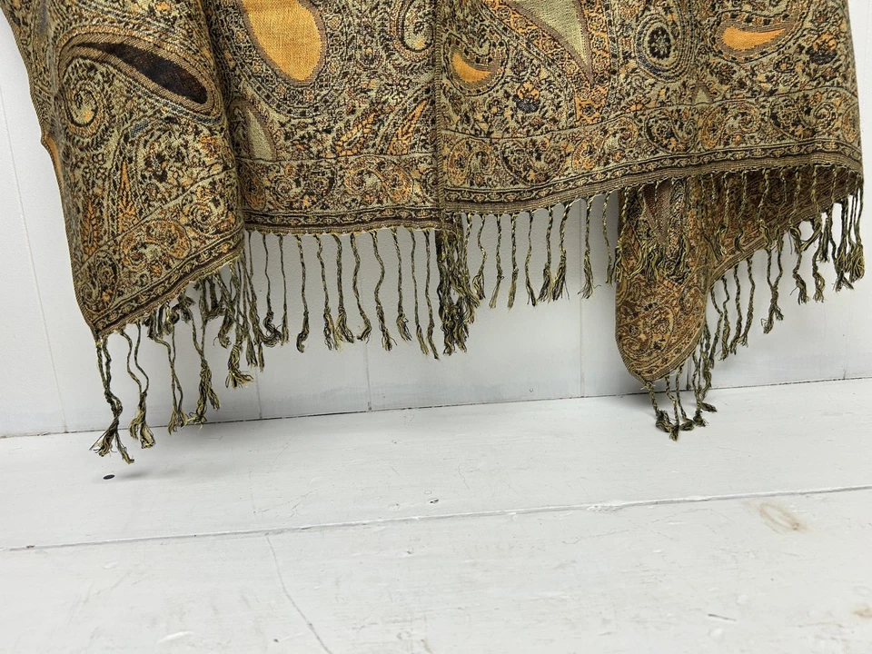 Pashmina Silk Scarf Indian Womens Large Paisley Wrap Fringe Shawl Boho - Image 3 of 4