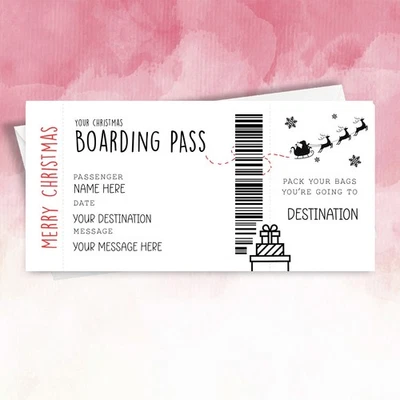 SQUIDGEMAKES Christmas Personalised Boarding Pass Surprise Trip Reveal Faux Plane ticket