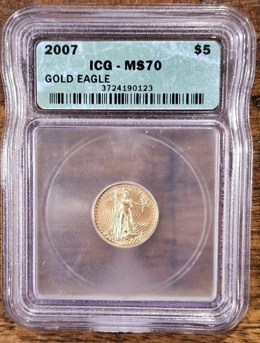 2007 American Gold Eagle 1/10 oz – ICG MS70 – $5 Gold – Graded Bullion Coin