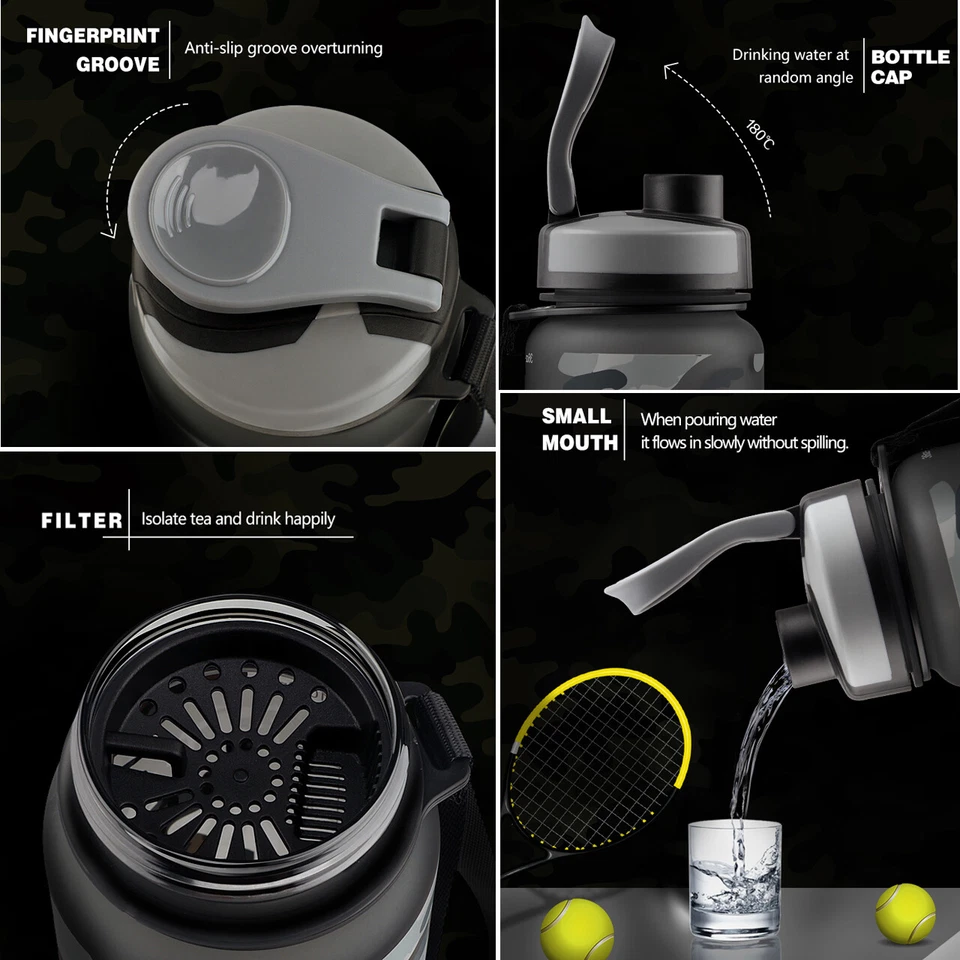 Botella de agua UR 32 oz / 1 litro con marcador de tiempo, sin BPA, no tóxica, exterior Foto 4 de 4