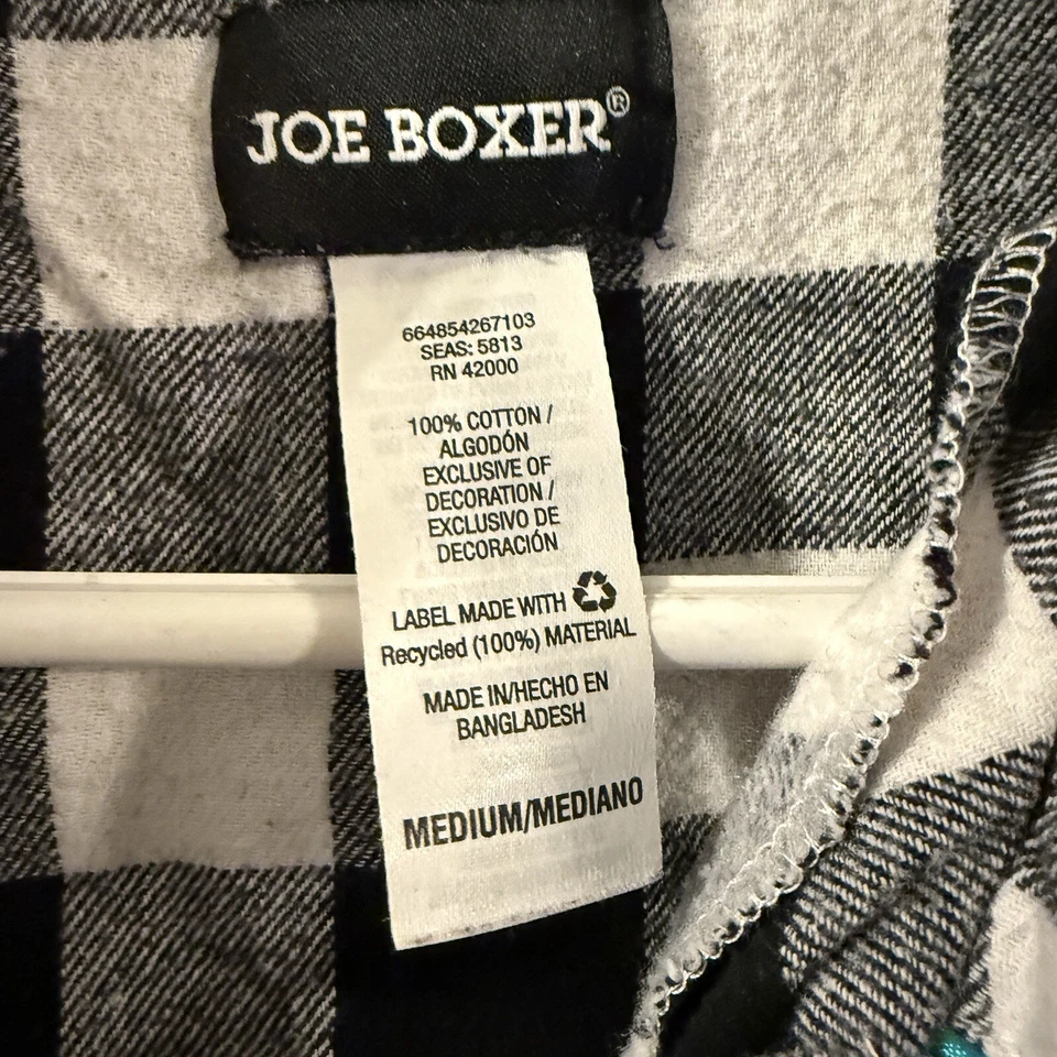 Joe Boxer Womens Pajama Set black white buffalo plaid flannel Turquoise Trim Pjs - Image 4 of 4