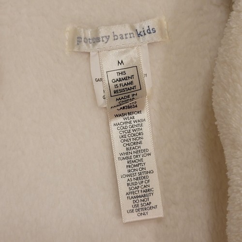 Youth Pottery Barn Kids Plush Winter White Ecru Hooded Robe With Belt Sz Medium - Picture 2 of 4