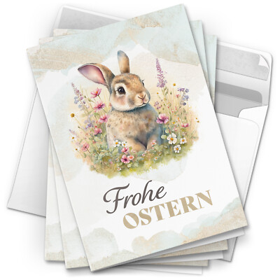 10 Osterkarten mit Umschlag Set Frohe Ostern Grußkarte Vintage Hase Aquarell