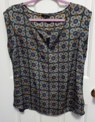 The Limited Navy Geo Pattern Shell Blouse Office Wear Sz L