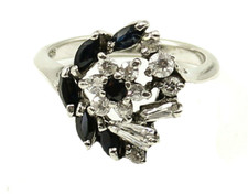 Beautiful Black Onyx CZ Stones Flower Design Sterling 925 Ring 5.5