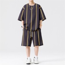 Mens Tracksuit 2-Piece Set Short Sleeve T Shirt Shorts Sweatsuit Outfit Set