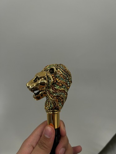 Italian Luxury gold lion head with multi-color crystals walking cane (36-inch) - Picture 5 of 6
