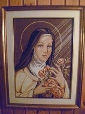 SANTA TERESA QUADRO MEZZO PUNTO RICAMATO A MANO MEZZOPUNTO 37X51 + CORNICE 50X64
