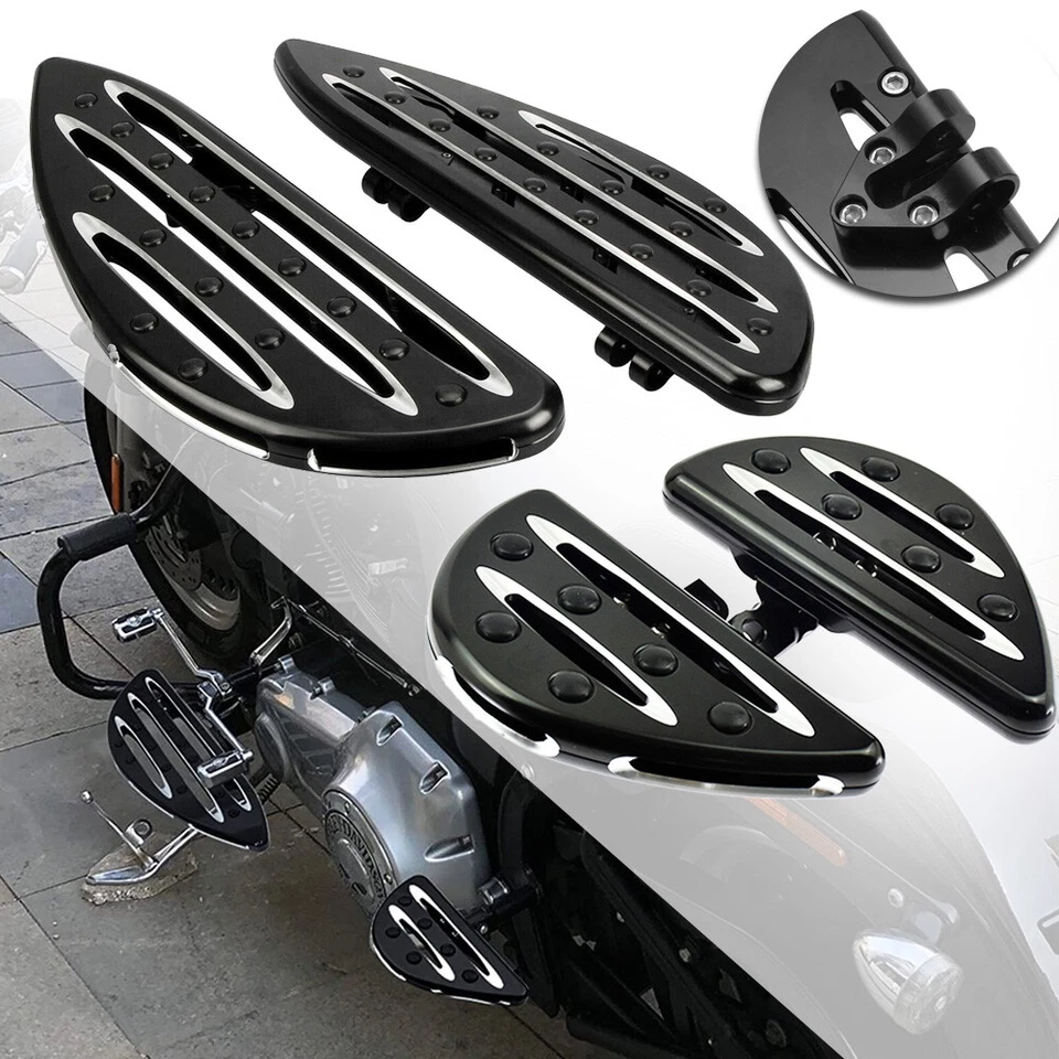 Black Front&Rear Passenger Floorboards Foot Pegs For Harley Touring Dyna Softail Foto 3 de 4