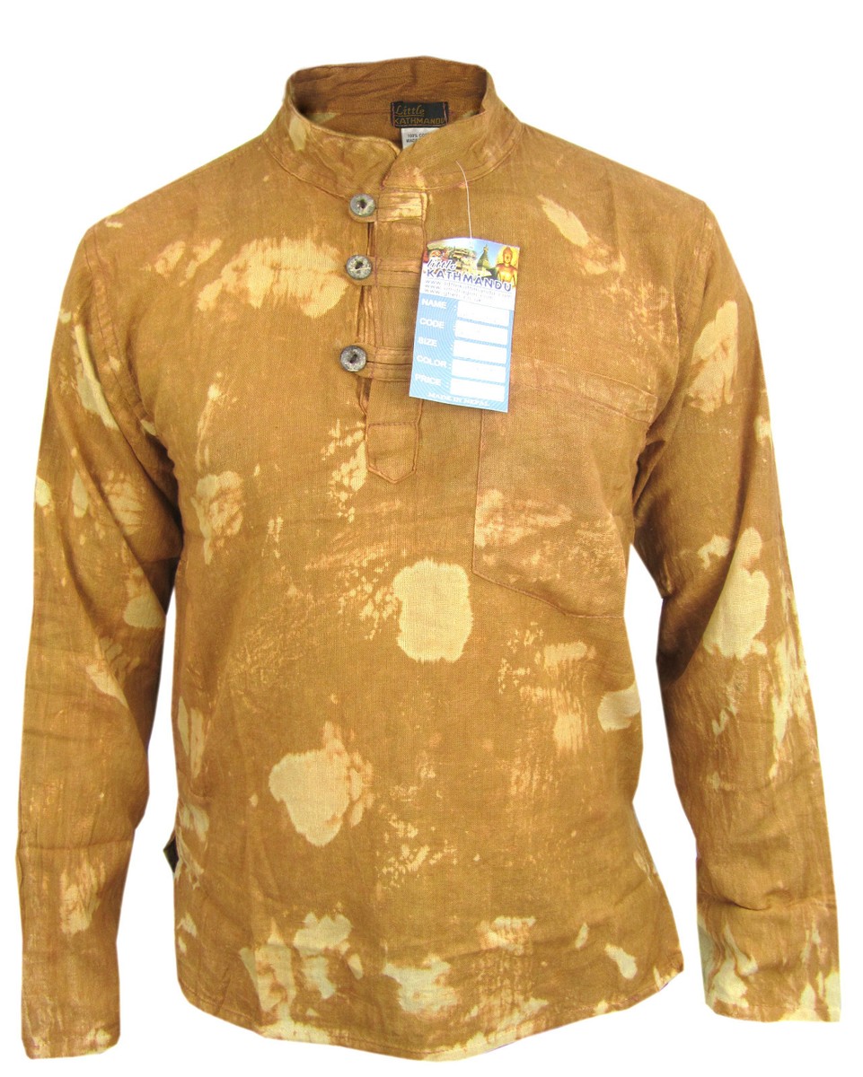 Chemise Vintage Hippie À Col Mao En Acide Doré