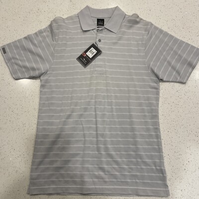 Nwt Page & Tuttle Cool Swing Grey GrayStrip Polo Short Sleeve Shirt Mens Medium