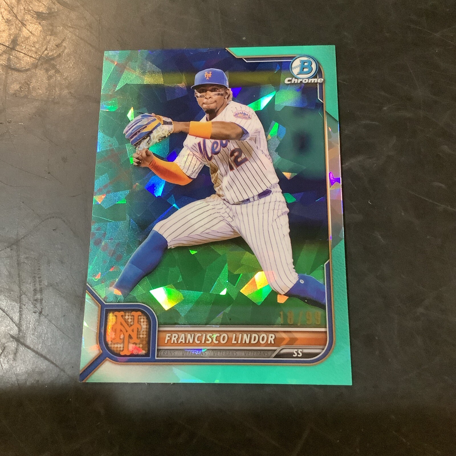 Francisco Lindor 2022 Bowman Chrome #73 Aqua Sapphire Refractor /99 New York Met