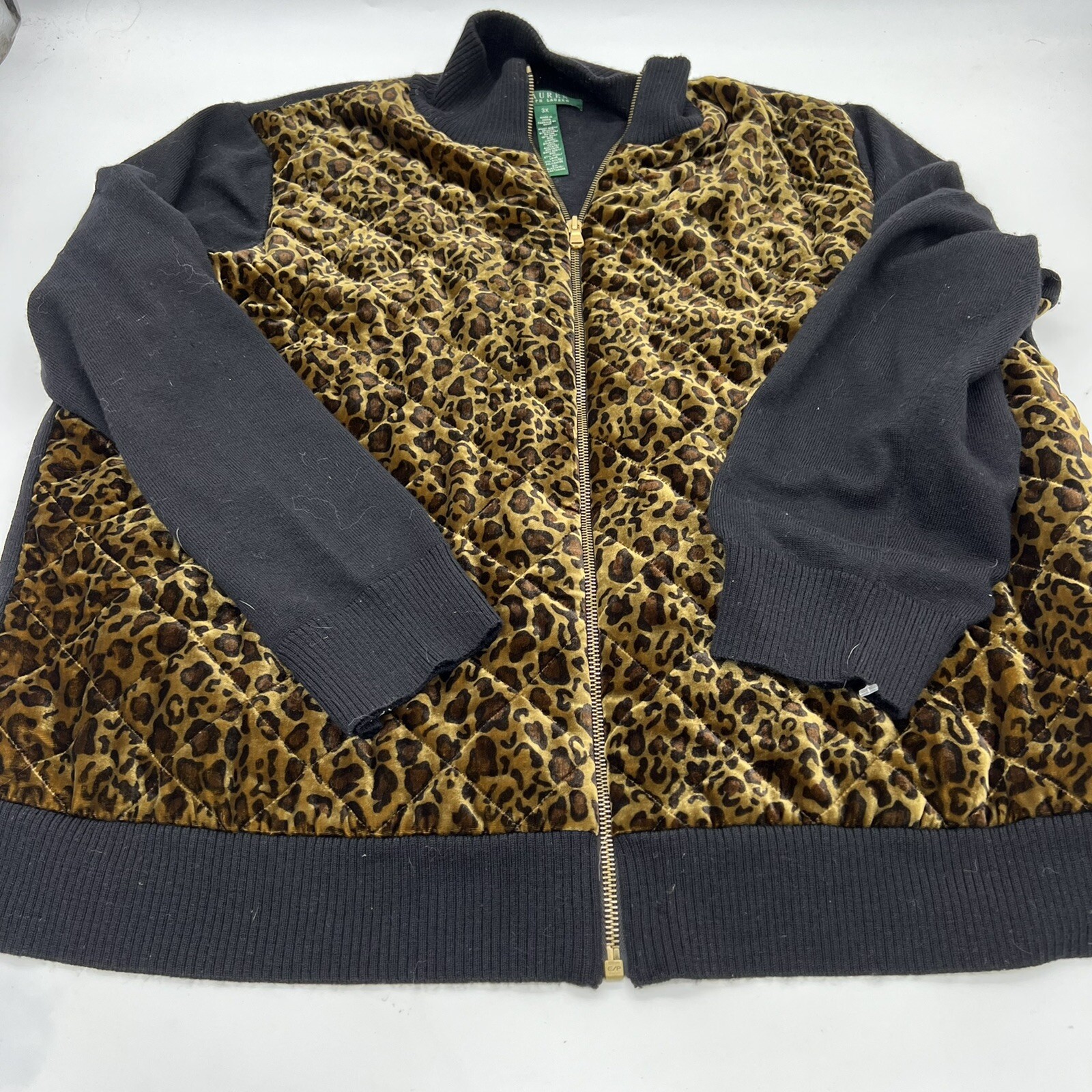 Ralph Lauren Quilted Velvet Cheetah Zip 