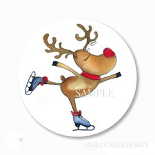 30 Christmas Scrapbook Stickers 1.5" Envelope Seals Labels Skating Reindeer