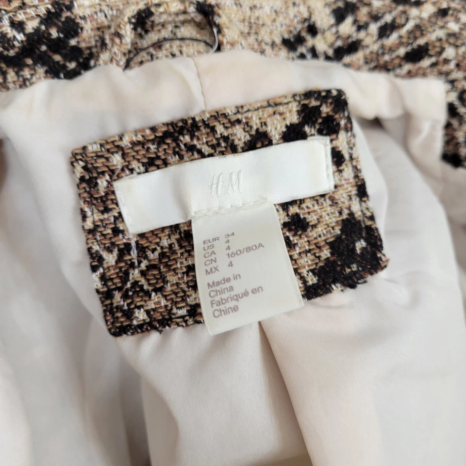 Chaqueta para mujer H&M con estampado de serpiente cremallera y broches de presión de algodón talla 4 nueva Foto 4 de 4