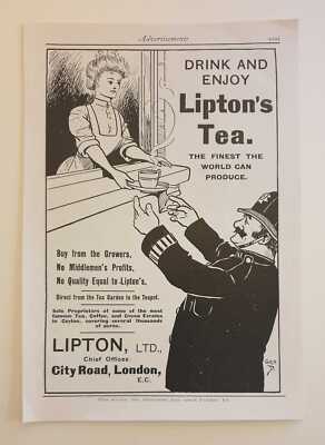 LIPTON'S TEA 'Drink and Enjoy' Advertisement, 1907 Black & White Lithograph Prin