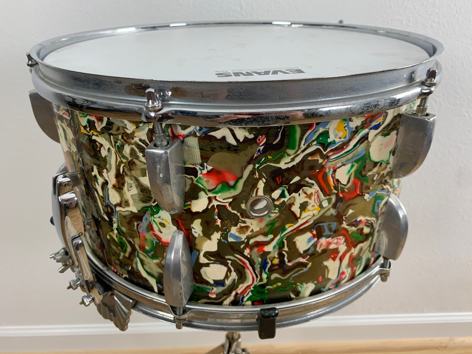 Rare O.T.T. Snare Drum Italy 60s Vtg Parallel Strainer Psychedelic Wrap