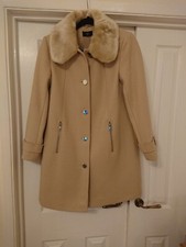 M&co Oyster Coloured Coat. Size 10 Petite. Detachable Fur.