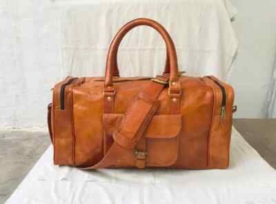 Duffel Weekend Gym Vintage Brown Bag Leather Genuine Travel Luggage