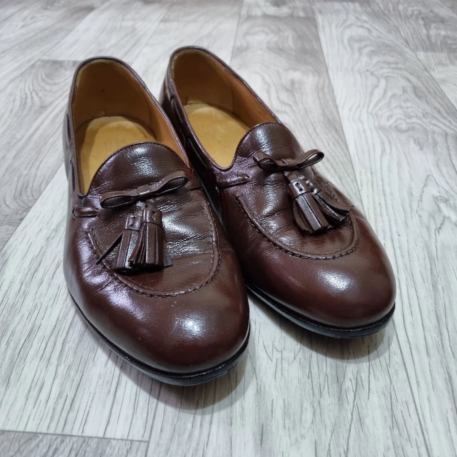 Gucci mocassini pelle nappa scarpe mocassino marrone oro emblema tigre taglia 10 us