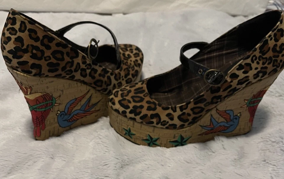 Penthouse 豹纹软木楔形纹身鞋 8.5 码 — 第 4/4 张图片