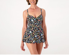 Jantzen - Flirty Wrap Front Swim Dress -Budding Border Floral - 14
